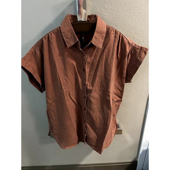 Quince Womens Vintage Wash Tencel Camp Shirt Terracotta Sleeved Size S - Picture 4 of 8